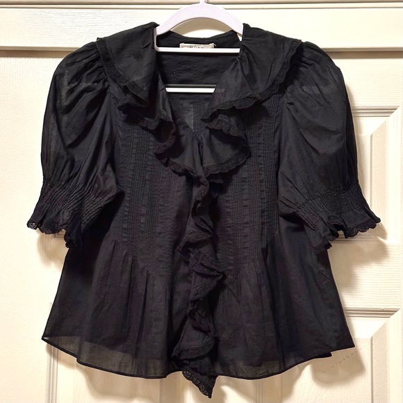 Doen Henri Top Black Ruffled Button Down - Picture 3 of 5